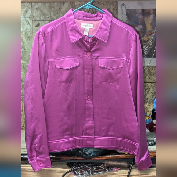 Purple, Teal Green, Pink Worthington Silk Blouse Jackets Size Large - Picture 6 of 9